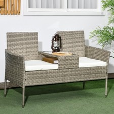 Rattan Garden Bench w/ Glass