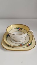 Rare Beautiful Tuscan Hand Painted  Teacup Saucer & Side Plate Trio