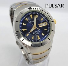 PULSAR YT58-0A20 mens quartz Kinetic watch day date blue dial NEW CAPACITOR