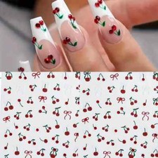 Nail Art Stickers Decals Cute Cherry Red Gem 5D Embossed DIY Nail Design