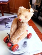 Steiff On Wheels 400704 Record Ted 8" Blonde Mohair Tag & Label (Faded) Ltd 4000