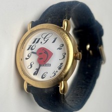 RARE Vintage Joe Boxer Rotating Heart Ladies Watch 29mm Gold Black Leather 1997