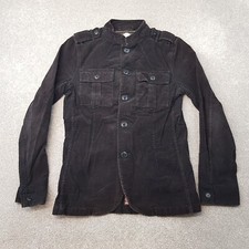 Pretty Green Mens Jacket Small Brown Dark Cord Overshirt Lennon Utility Military