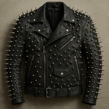 Men black leather biker - men’s,