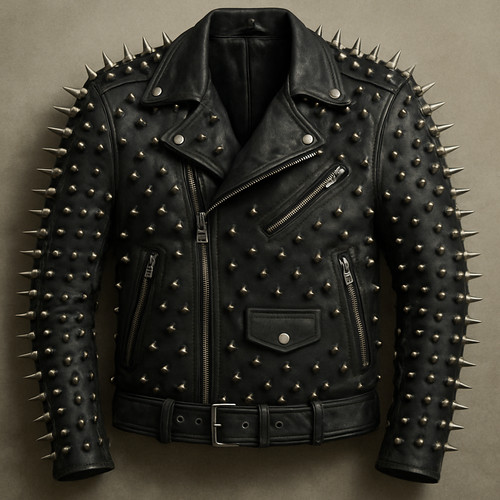 Men black leather biker - leather,