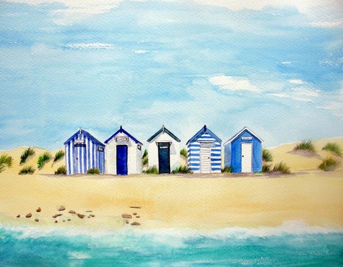 Blue beach huts seaside - blue,