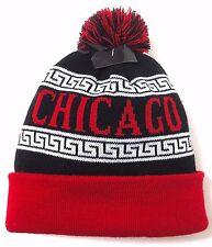 CHICAGO POM BEANIE Winter Geometric Knit Ski Bulls/Blackhawk Color Cap Men/Women