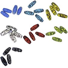 Patterned Barrel Glass Beads Tribal Look 25/30mm 7 Colour Buy 4 Or 8 Beads 519D