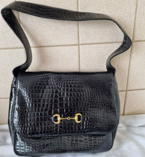 Women's black patent snake skin design shoulder bag