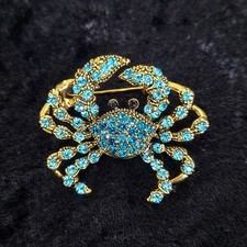 Blue Rhinestone Crab Brooch