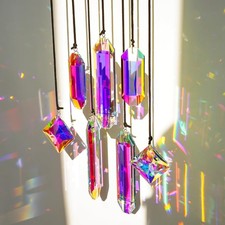 HDCRYSTALGIFTS Set 7 Crystal Sun Catcher Prisms, AB Colored Suncatcher Crystals