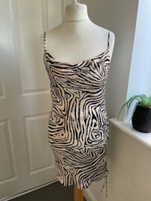 Topshop Beige Black Tiger Animal Print Strappy Mini Slip Satin Finish Dress 10