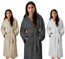 Ribbed Terry Towelling Bathrobe 100% Cotton Unisex Hooded Dressing Gown 2 Pocket