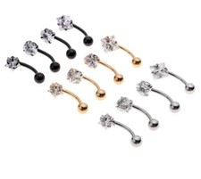 Belly Bar Surgical Steel Double Crystal Gem Navel Bar Button Ring Belly Bars