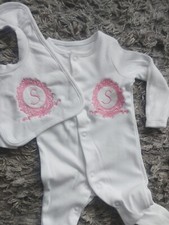 0/3m Personalised Embroidery hospital sleepsuit bib set newborn boy girl romany 