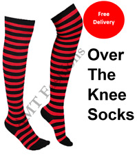 New Ladies Girls Over The Knee Socks Plain Neon Stripey Striped Thigh High Socks