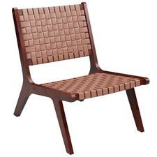 Woven Leather Accent Chair Modern Lounge Chair Armless Reading Side Chair-Brown