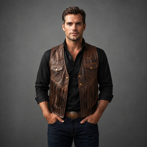 Mens fringe leather vest - mens,