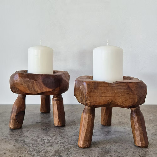Pair brutalist wooden - pair,