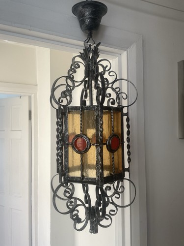 Old wrought iron lamp - old, stained
