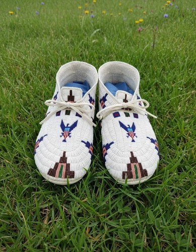 Hand beaded powwow moccasins - hand,