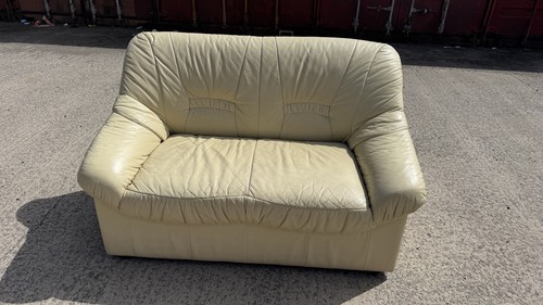 Cream leather two seater - leather,