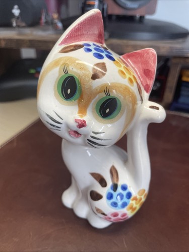 Colourful porcelain cat - colourful,