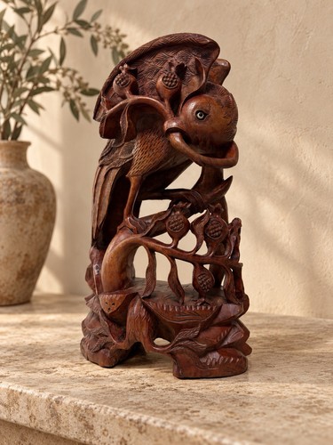 Carved wooden bird sculpture - wooden,