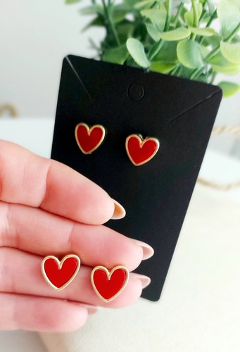 Red heart stud - red, gold