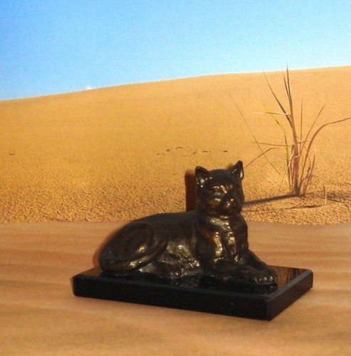 Antique bronze lying lioness - antique,