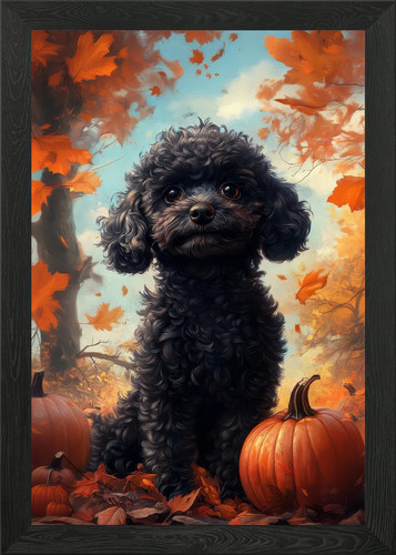 Black poodle autumn - poodle, |