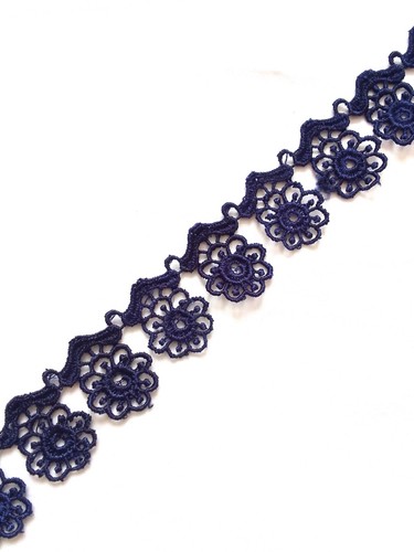 Navy blue lace edge trim - navy,