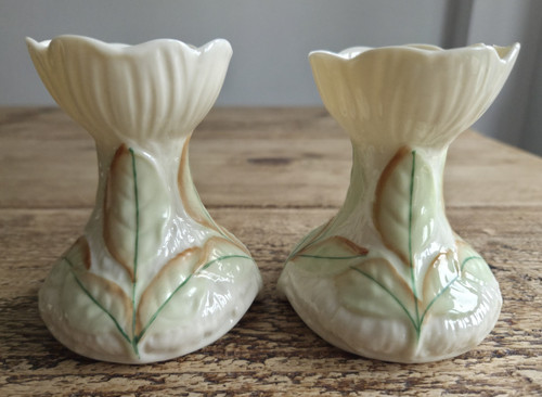 Pair belleek pottery green - pair,