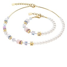 Coeur de Lion Classic GeoCube Necklace & Bracelet Prescious Fusion Pearls Pastle