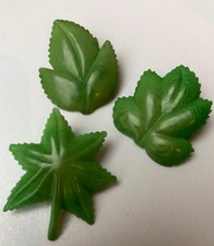 Set of 3 Vintage Green Leaf Brooch 35mm Button Brass Pin  Corozo Bakelite? Deco