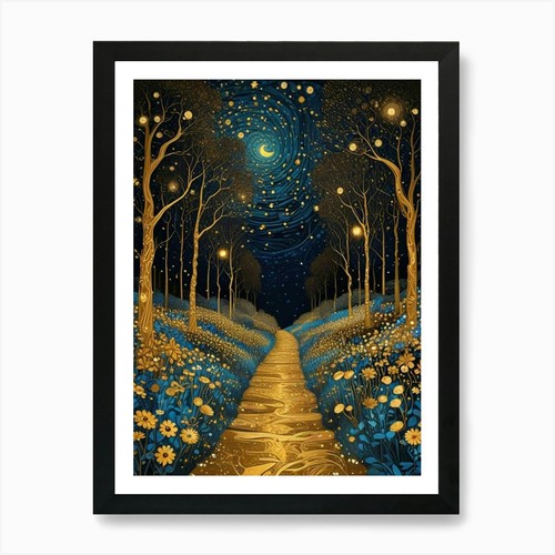 Starry night forest klimt - starry, by