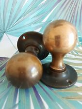 PAIR VINTAGE RECLAIMED ANTIQUE BRASS DOOR KNOBS VICTORIAN SHABBY CHIC LOVELY