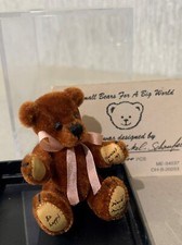 WORLD OF MINIATURE BEARS  RUST BEAR BE HAPPY  WITH PINK RIBBON + CASE PERFECT