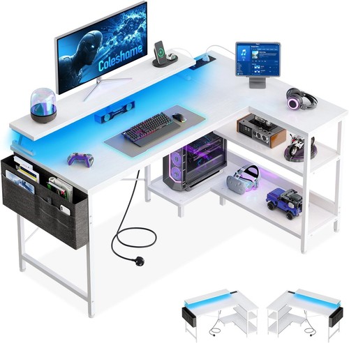 Shaped gaming desk with - desk, led