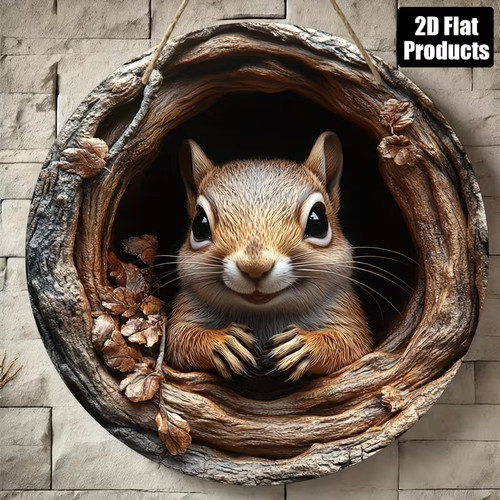 Wooden squirrel plaque hanging - wooden,
