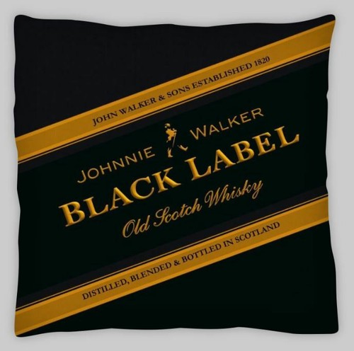Black label whisky cushion - label,