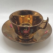 Vintage Copper Ware Ceramic Enamel Painted Apple Cup & Saucer