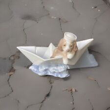 Lladro Porcelain Figure , 6642 ,Little Stowaway ,Puppy in Paper  Boat ,Perfect .