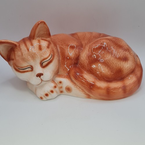Ginger cat sleeping ceramic - cat,