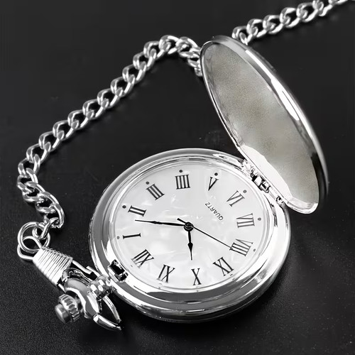 Silver quartz pocket watch - quartz,