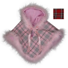 Babies Baby Girls Tartan Poncho Fur Trim Hooded Bow Tassel Cape Wrap Newborn S-L