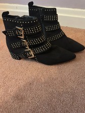 SALE £15 ~ Topshop Bloggers Favourite Black Suede Ankle Boots Studded Detail UK6