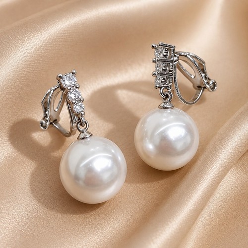 Clip earrings drop pearl - clip, on