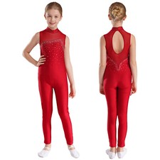 UK Kids Girls Rhinestone Ballet Dance Leotard Jumpsuit Gymnastics Show Dancwear