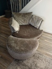 DFS Crushed Velvet Silver 4-Seater Sofa with Chair and Footstool Set